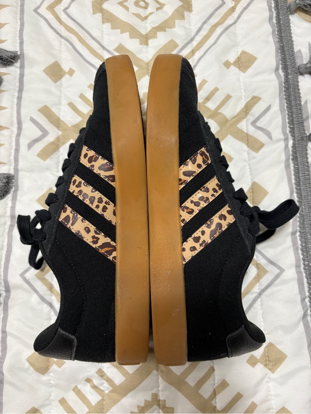 Women’s Black Adidas Sneakers with Leopard Stripe Accent